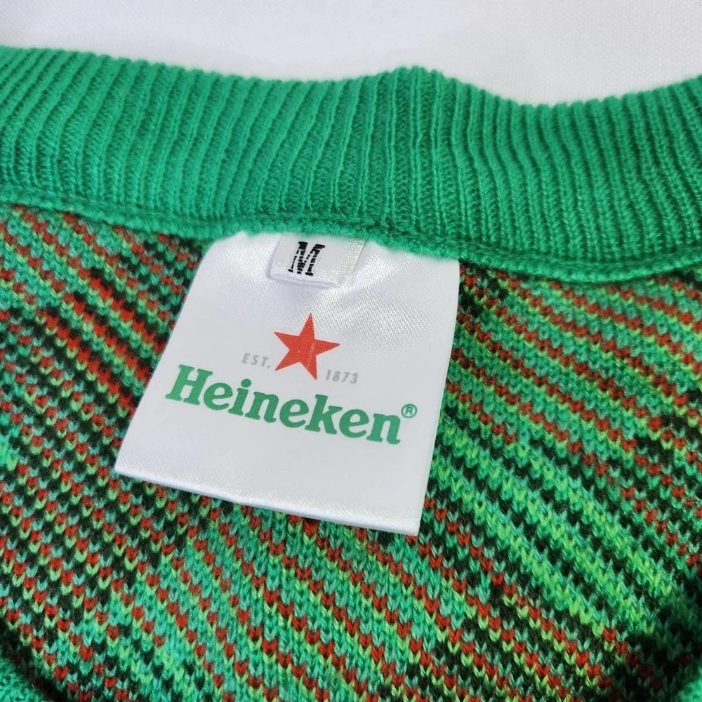 Heineken Knit Sweater Mens Medium Green Red Geometric Graphic Print Pullover